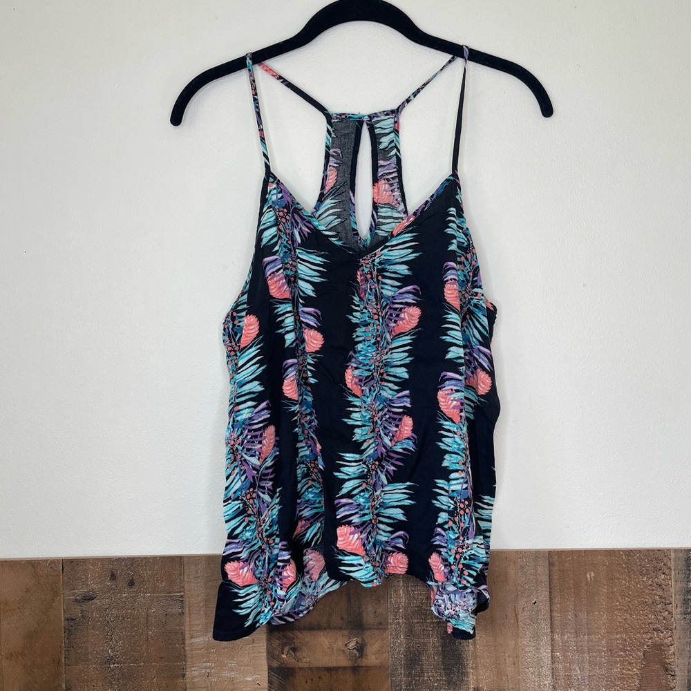 Tropical Print Flowy Racerback Tank Top Size XL